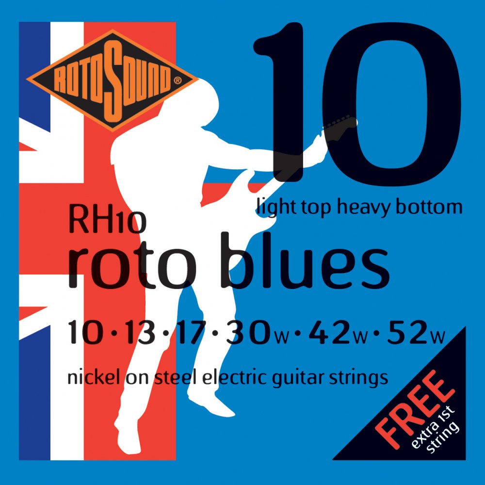 Rotosound RH10 Roto Blues Nickel Wound 10-52 Electric Guitar Strings, Light Top/Heavy Bottom