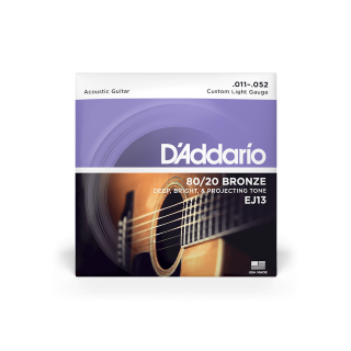 D'Addario 11-52 Custom Light, 80/20 Bronze Acoustic Guitar Strings