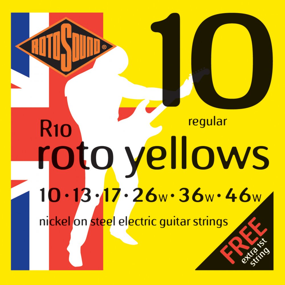 Rotosound R10 ROTO Yellows Nickel Wound 10-46 Electric Guitar Strings, Regular
