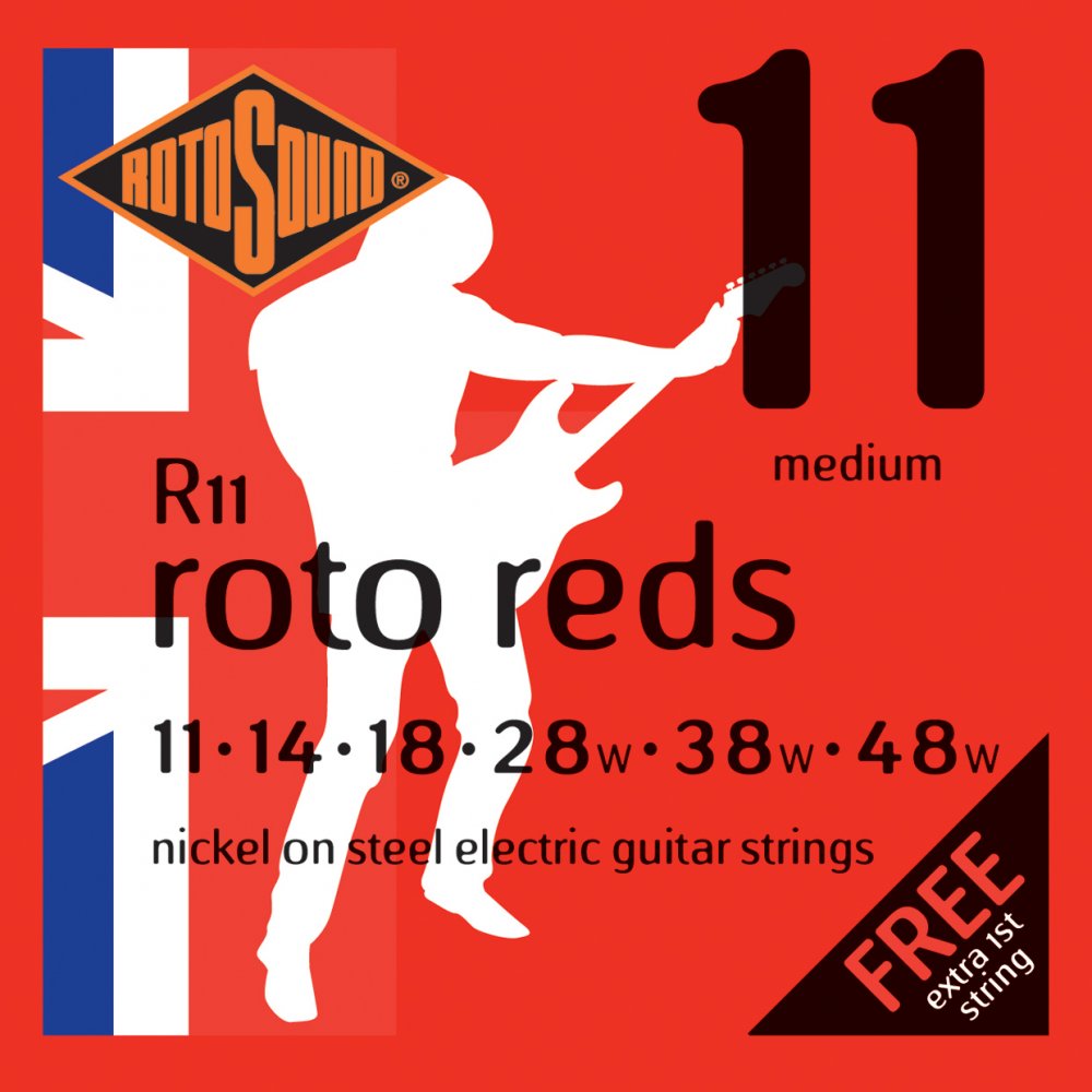 Rotosound R11 Roto Reds Nickel Wound 11-48 Electric Guitar Strings, Medium