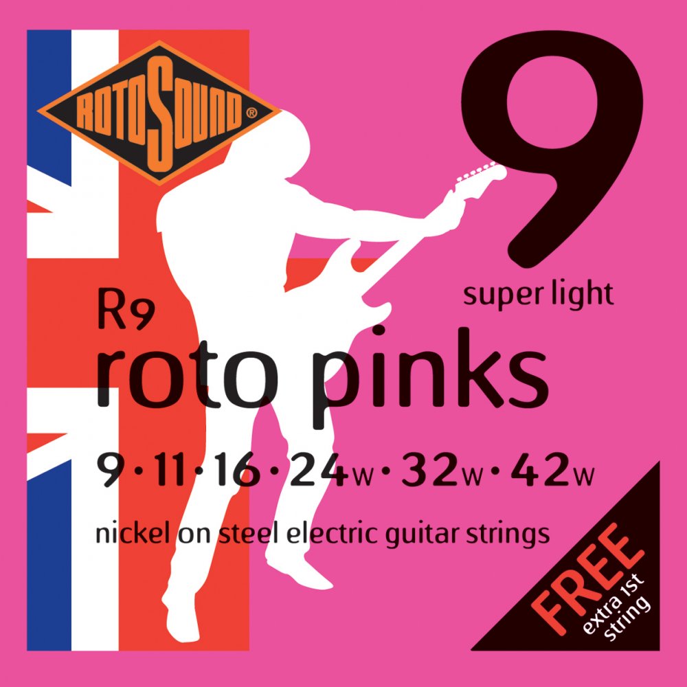 Rotosound R9 Roto Pinks Nickel Wound 9-42 Electric Guitar Strings, Light
